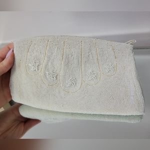 Vintage Pearly White Beaded Clutch by Debbie